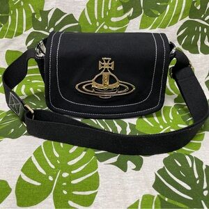 🎁Brand New Adjustable Shoulder Bag 🎒Orb Gold Big Logo Canvas Black👚